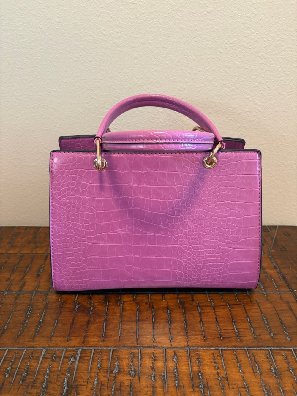 Structured Croc-Embossed Satchel in Light Purple - Picture 2 of 6